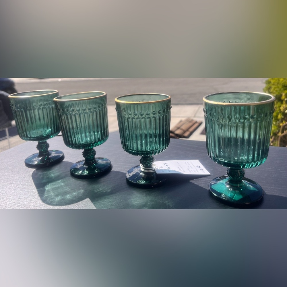 Set of Four Green Glass Goblets
